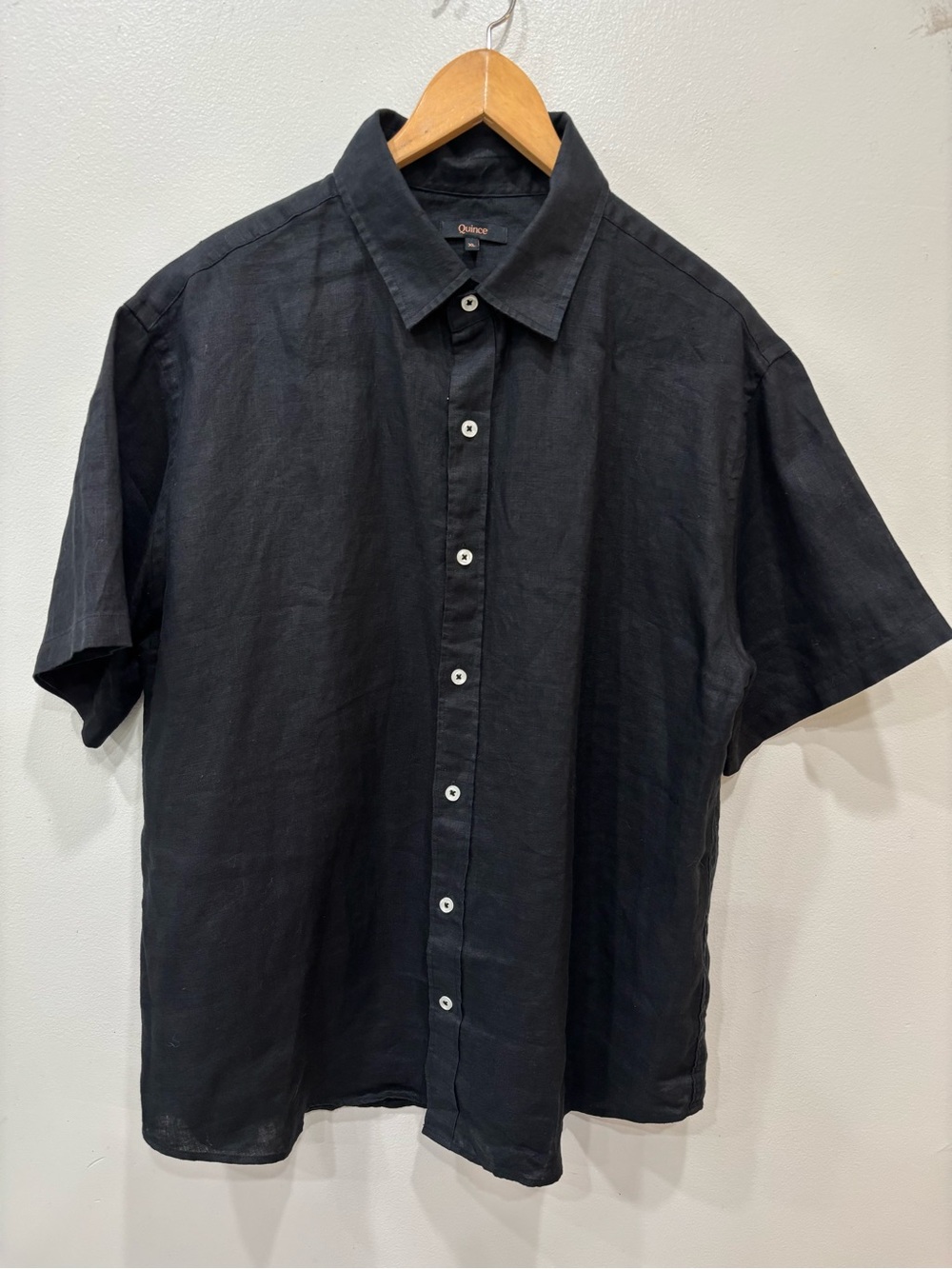 Quince Linen Short Sleeve Button Front Black Shirt Men’s Size XL